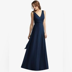 Dessy Collection Thread Sleeveless V-Neck Chiffon Wrap Dress Midnight Navy 4